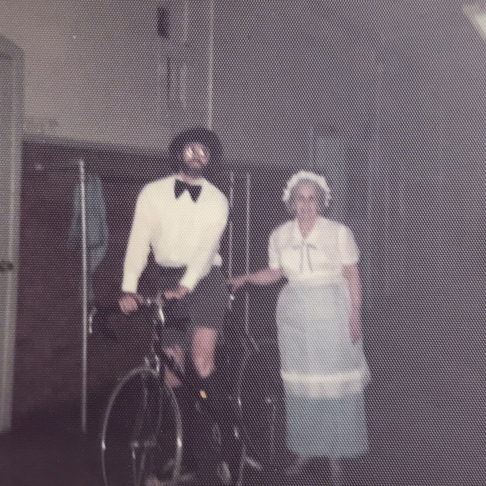 Vintage Color Photo Man Woman Halloween Costumes Peasant Cyclist Bicycle