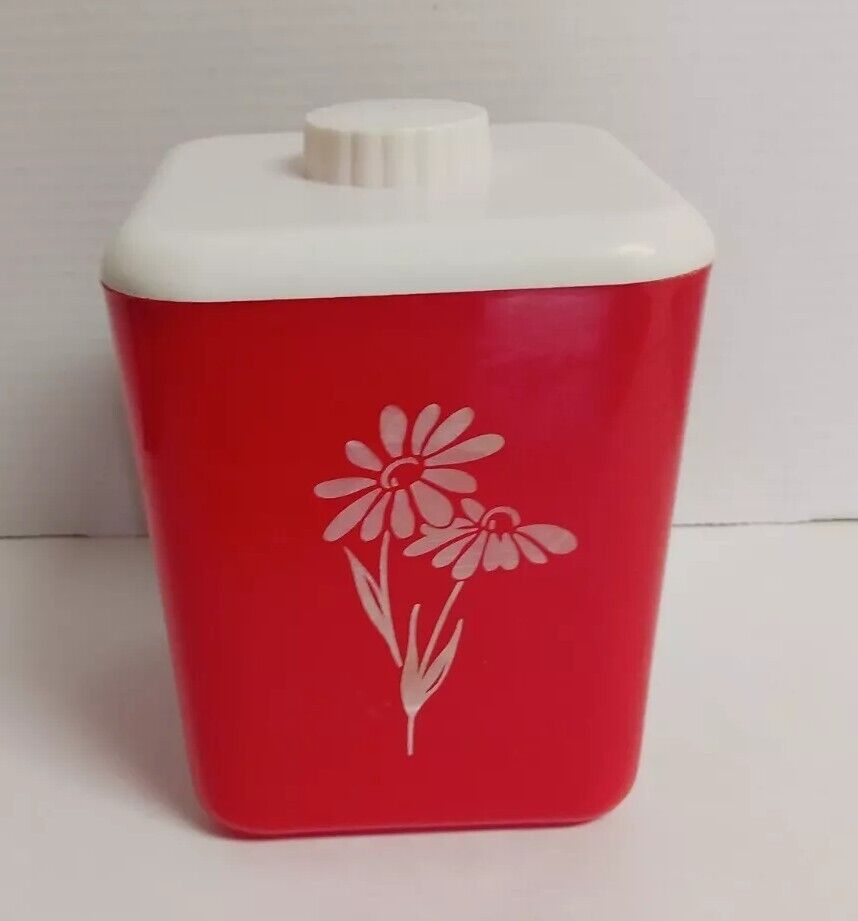 Vintage Lustro Ware Red & White Rare Flower Sugar Canister 7\