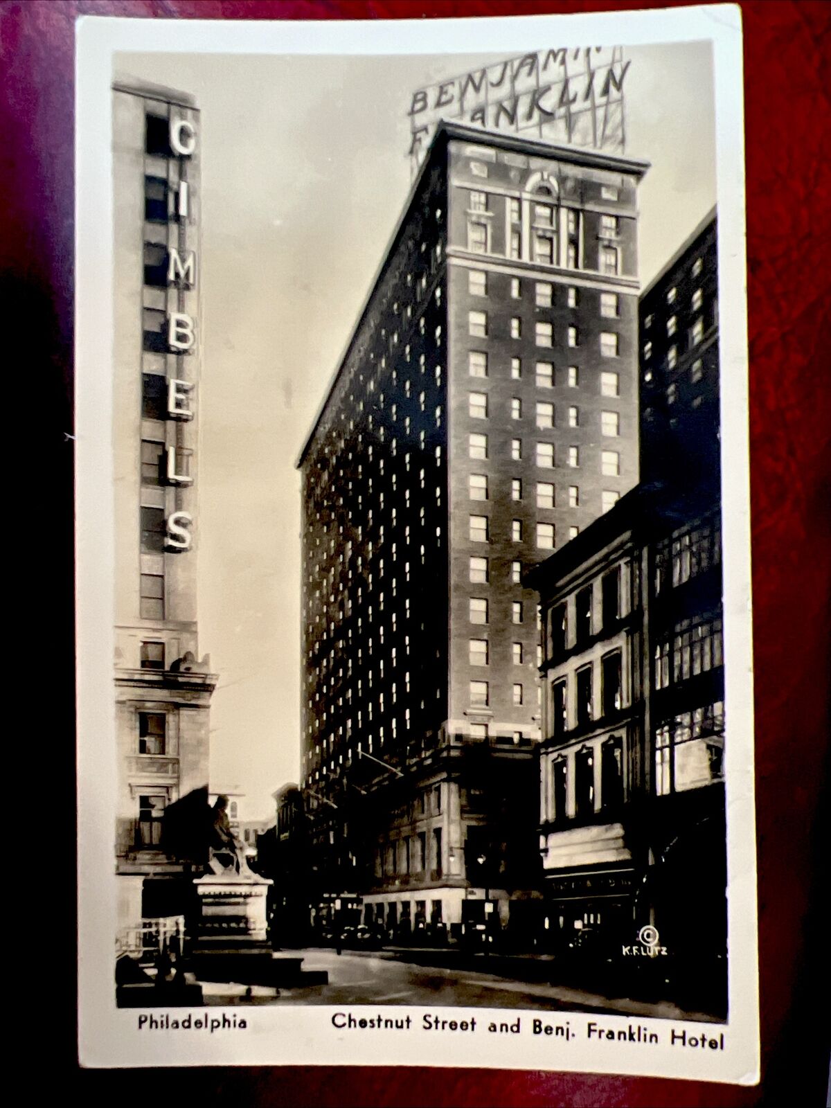 RPPC 1947 Chestnut St & Ben Franklin Hotel Phila. PA Vintage Real Photo Postcard