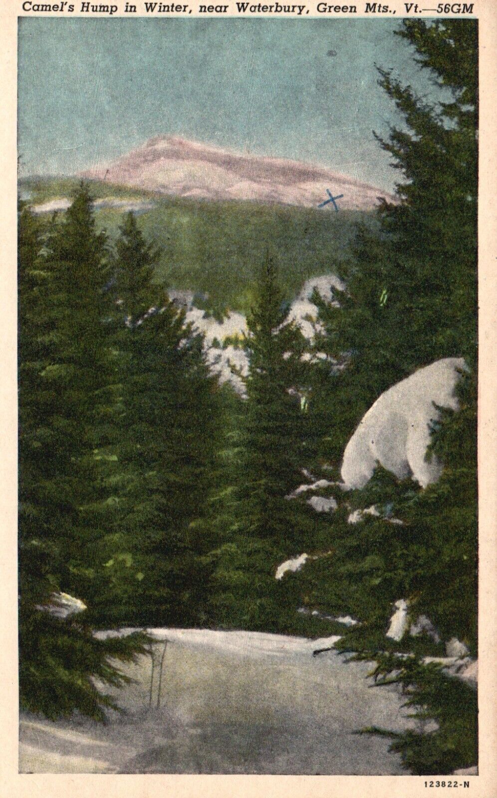 Postcard VT near Waterbury, Green Mts Camels Hump in Winter Vintage PC e4617