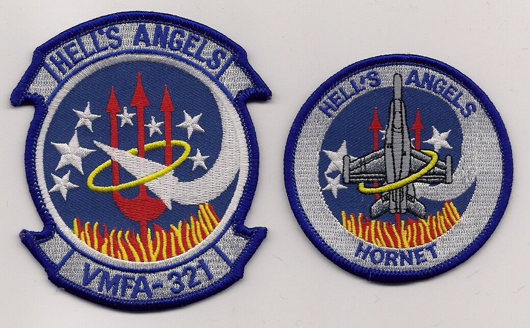 USMC VMFA-321 HELL\'S ANGELS patch set F/A-18 HORNET FIGHTER - ATTACK SQN
