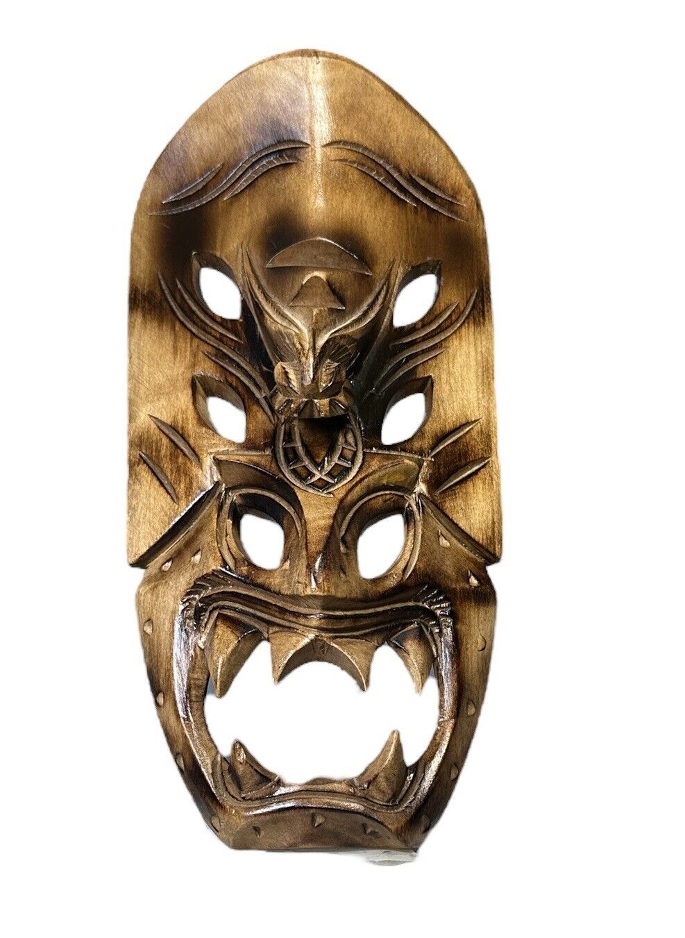Vintage Bakunawa Wood Dragon 6 Eyed Demon Tribal Mask Philippines 10in X 5in