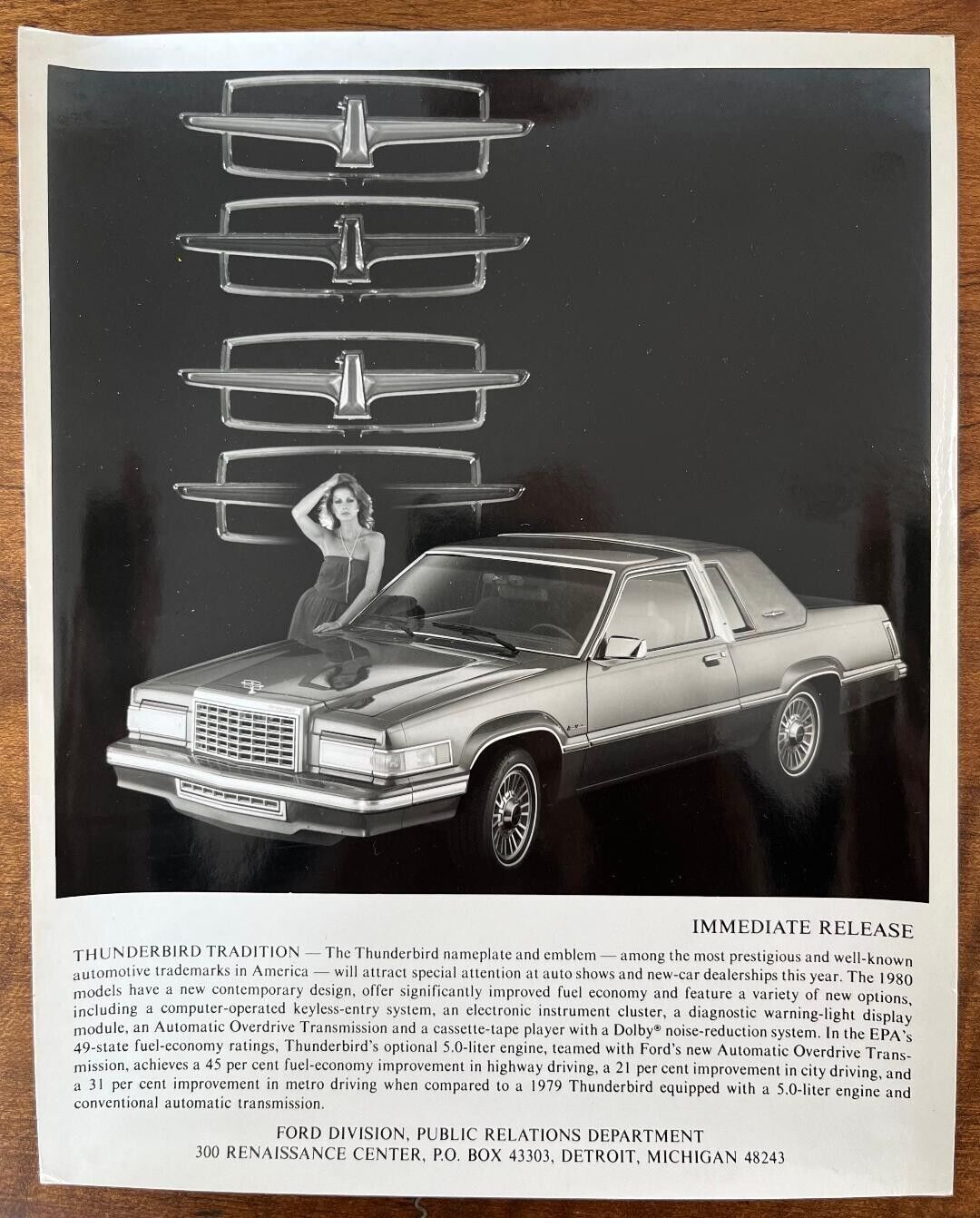 Original 1980 Ford Thunderbird Official Press Release Photo