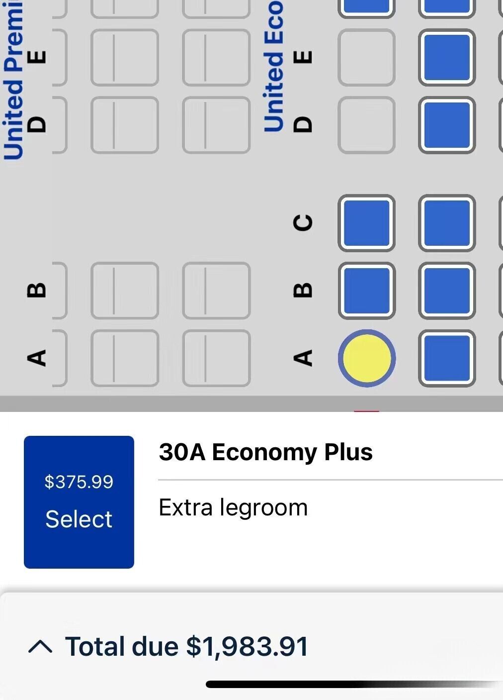 United Airlines Economy Plus Seat Exit Row, Extra Greater Legroom