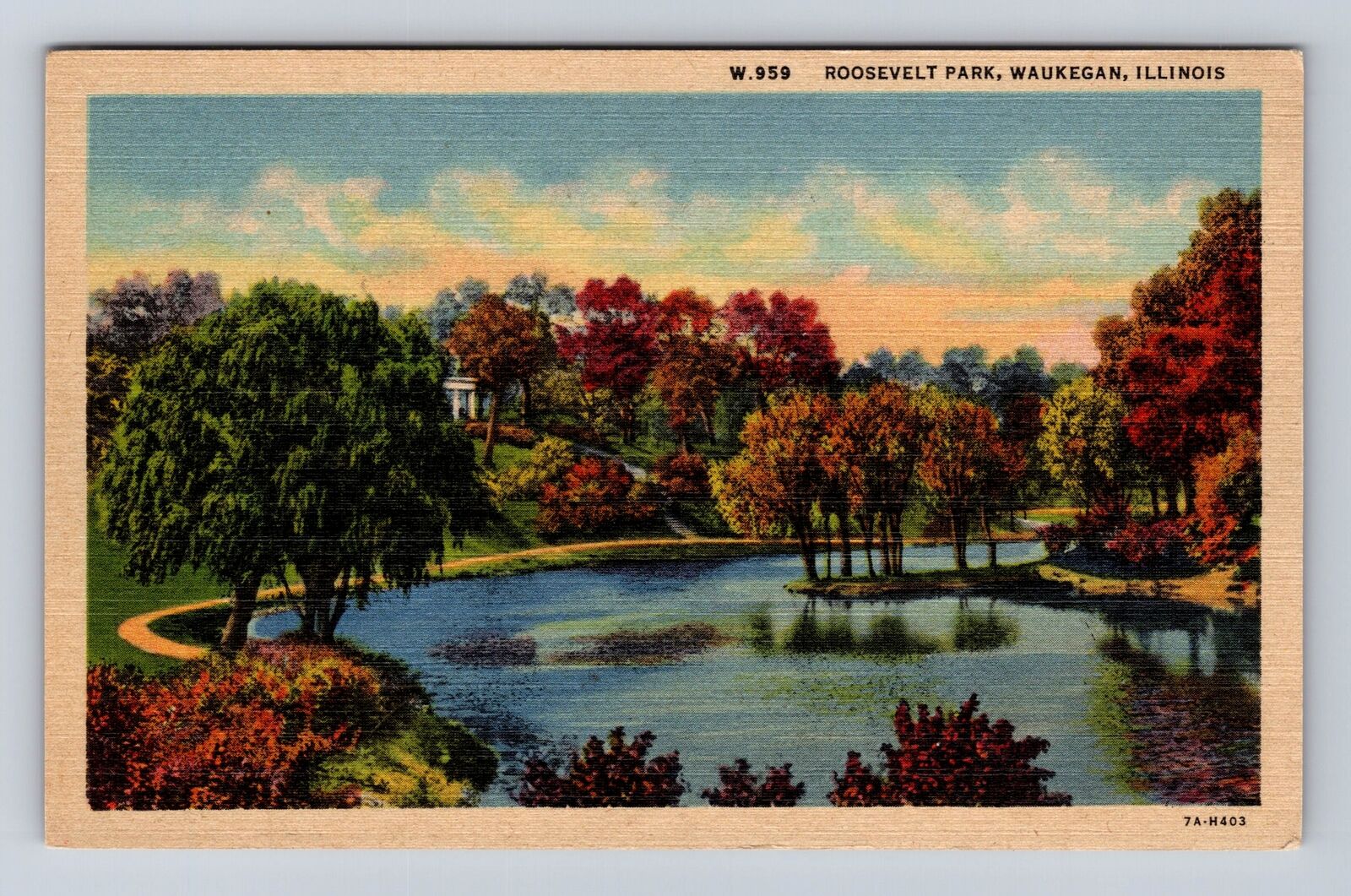 Waukegan IL- Illinois, Roosevelt Park, Antique, Vintage Souvenir Postcard