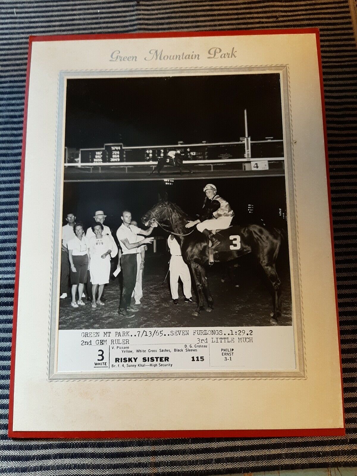 VINTAGE 1965 GREEN MOUNTAIN PARK RACE TRACK VT WIN PHOTO HORSE RACING B&W Matted