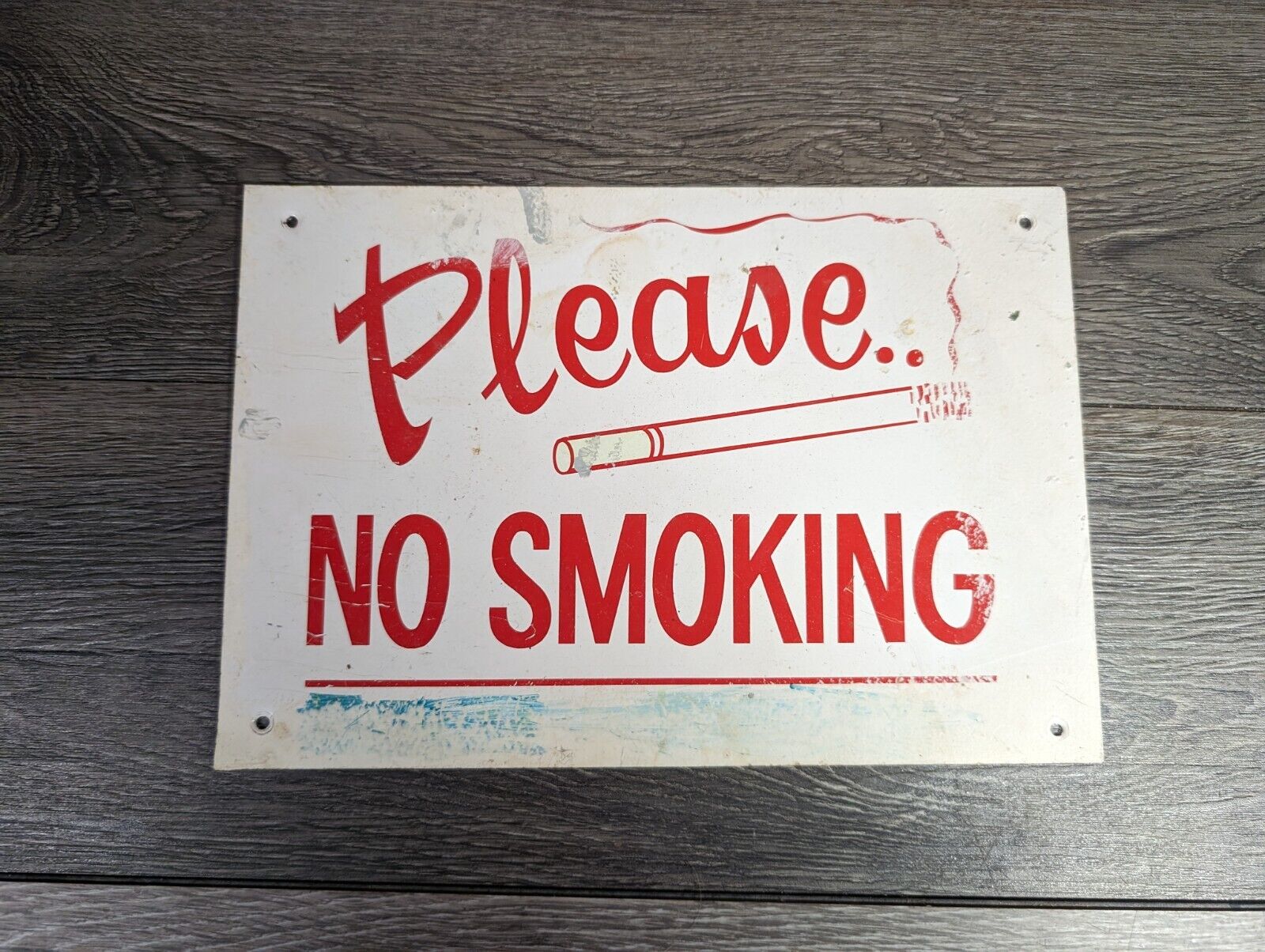 Vintage Please No Smoking Metal/Tin Sign Cigarette Graphic Unique/Rare