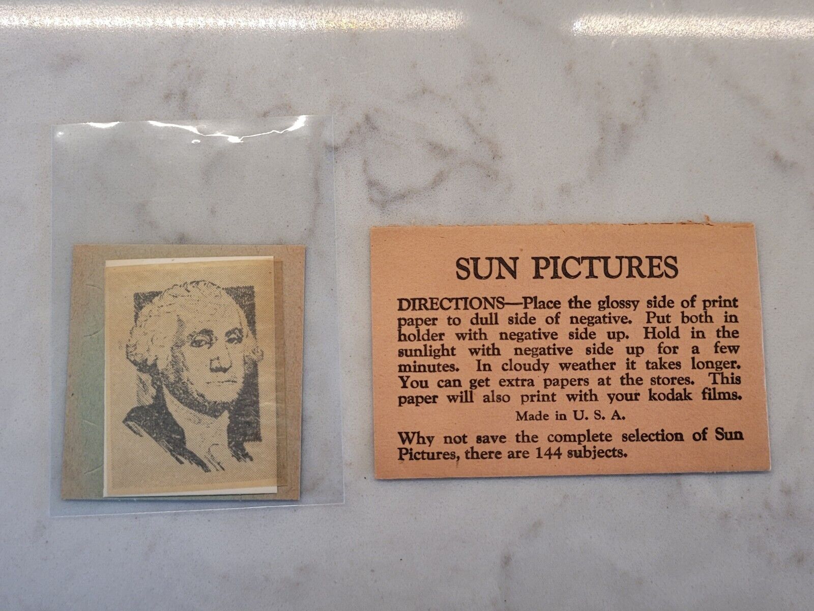 George Washington W626 Sun Pictures Photo Kits 1931 With Original Envelope RARE
