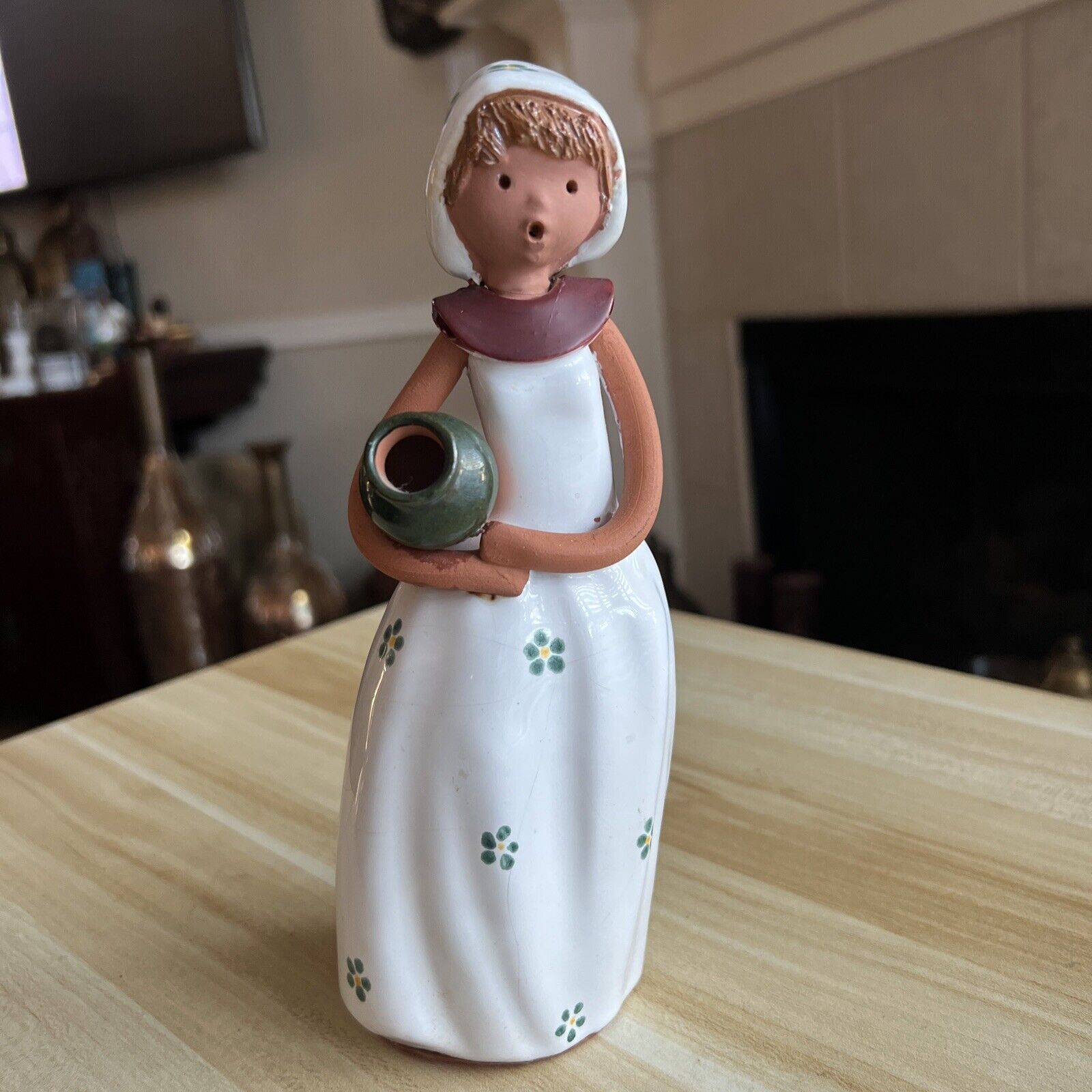 Vintage Painted Clay Pottery Girl