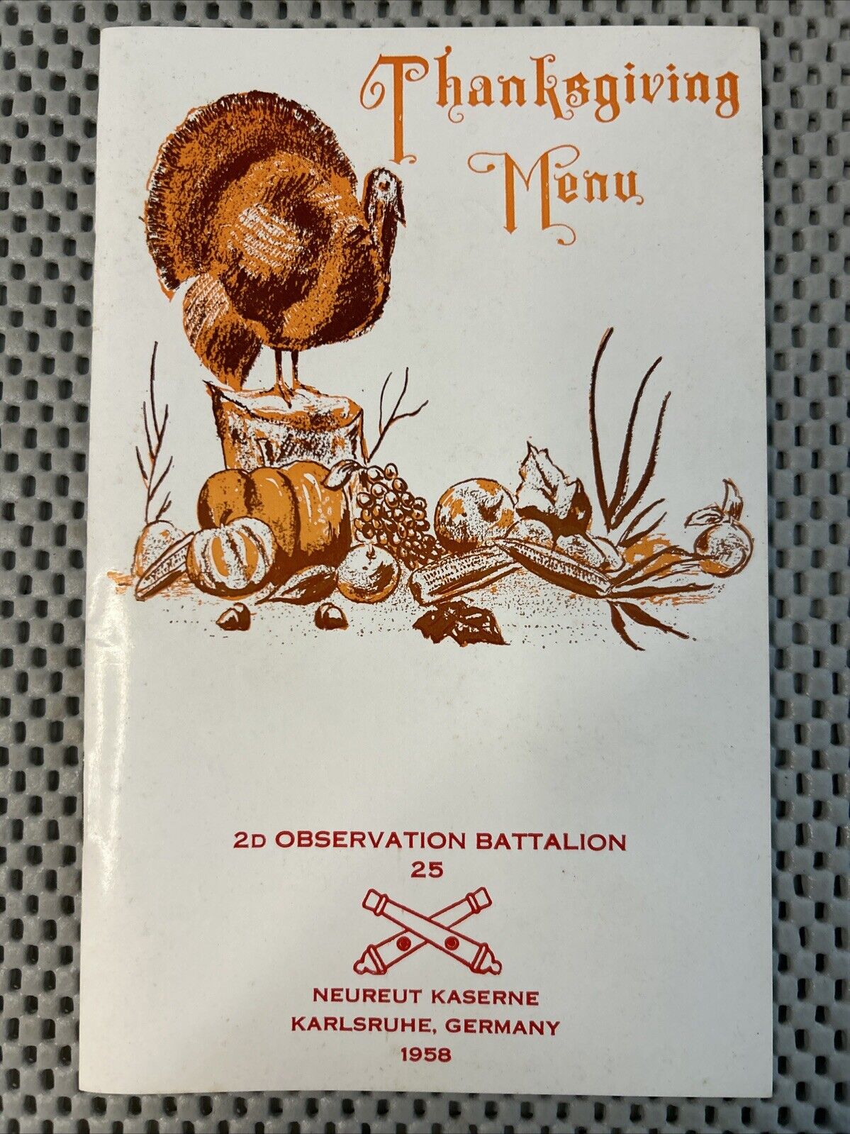 Vtg 1958 Karlsruhe Germany Thanksgiving Day Menu Army 2D Observation Battalion