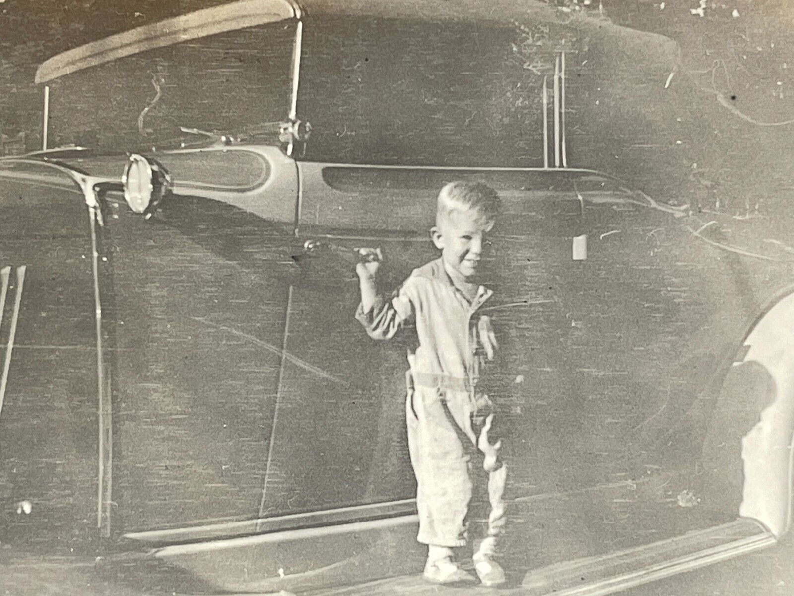 K9 Photograph Boy And Old Car 1920-30's
