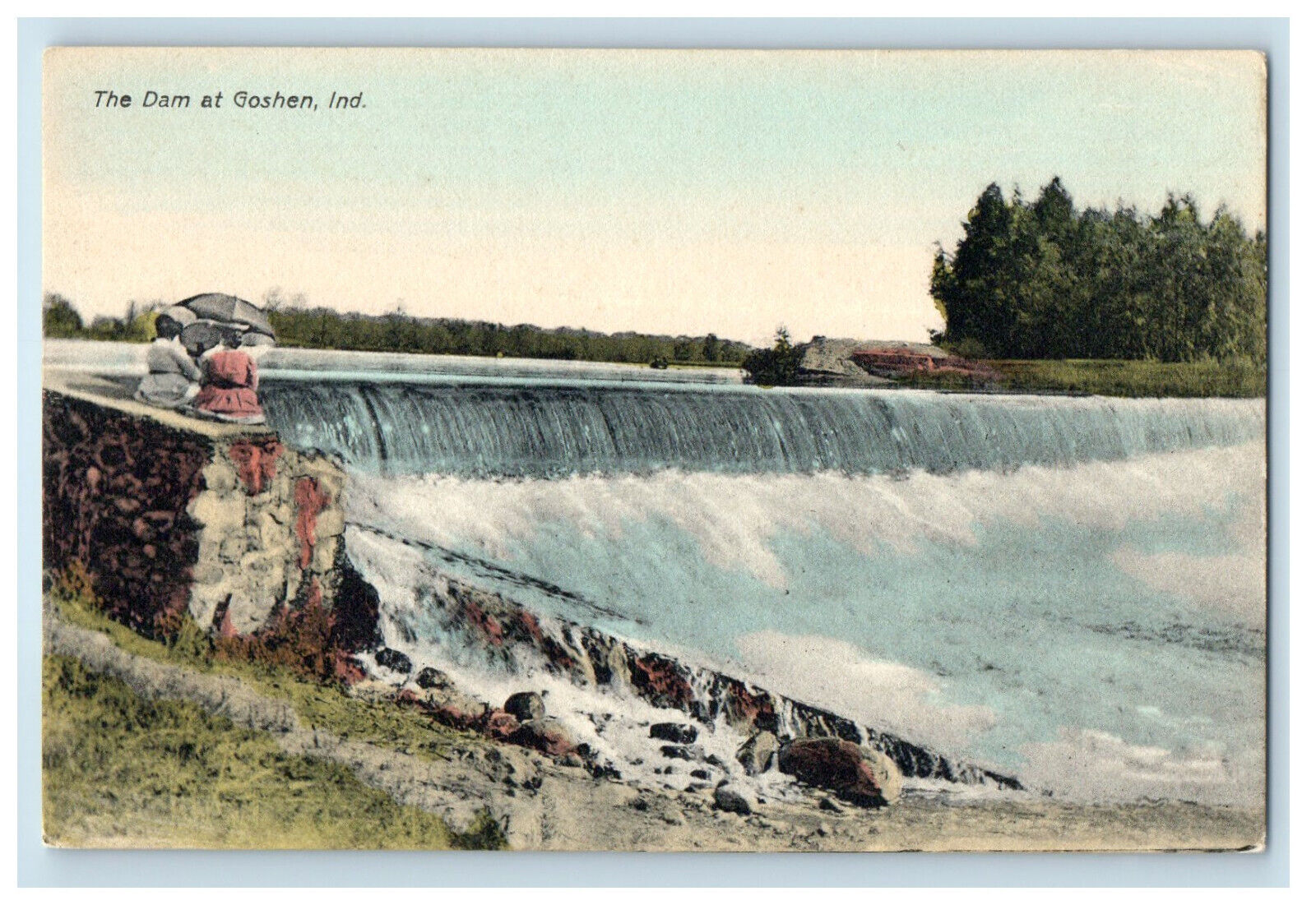 c1910 Water Flowing Scene at The Dam at Goshen Indiana IN Unposted Postcard