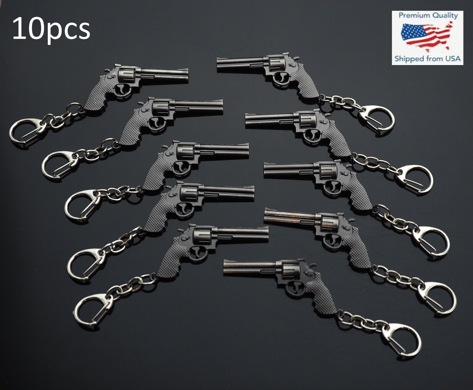 10 PCS Pack Lot - 357 Revolver Pistol Weapon Gun Keyring Keychain Key Ring Chain