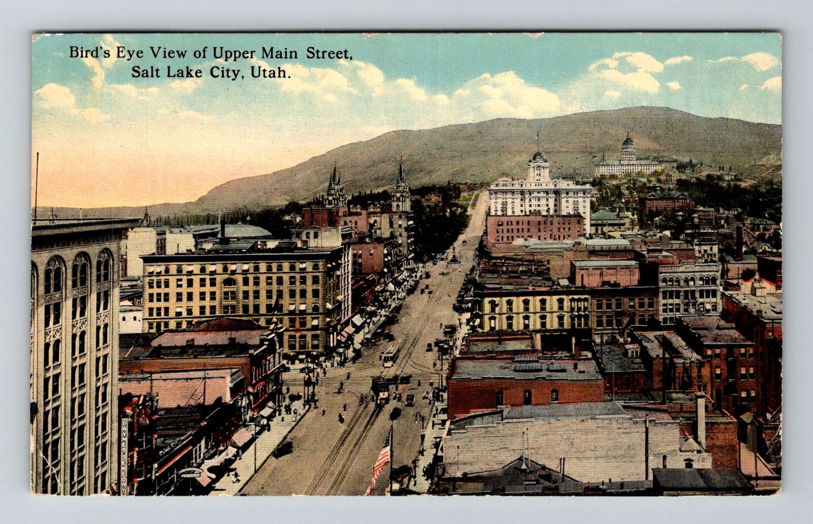 Salt Lake City UT-Utah, Bird\'s Eye View of Upper Main Street Vintage Postcard