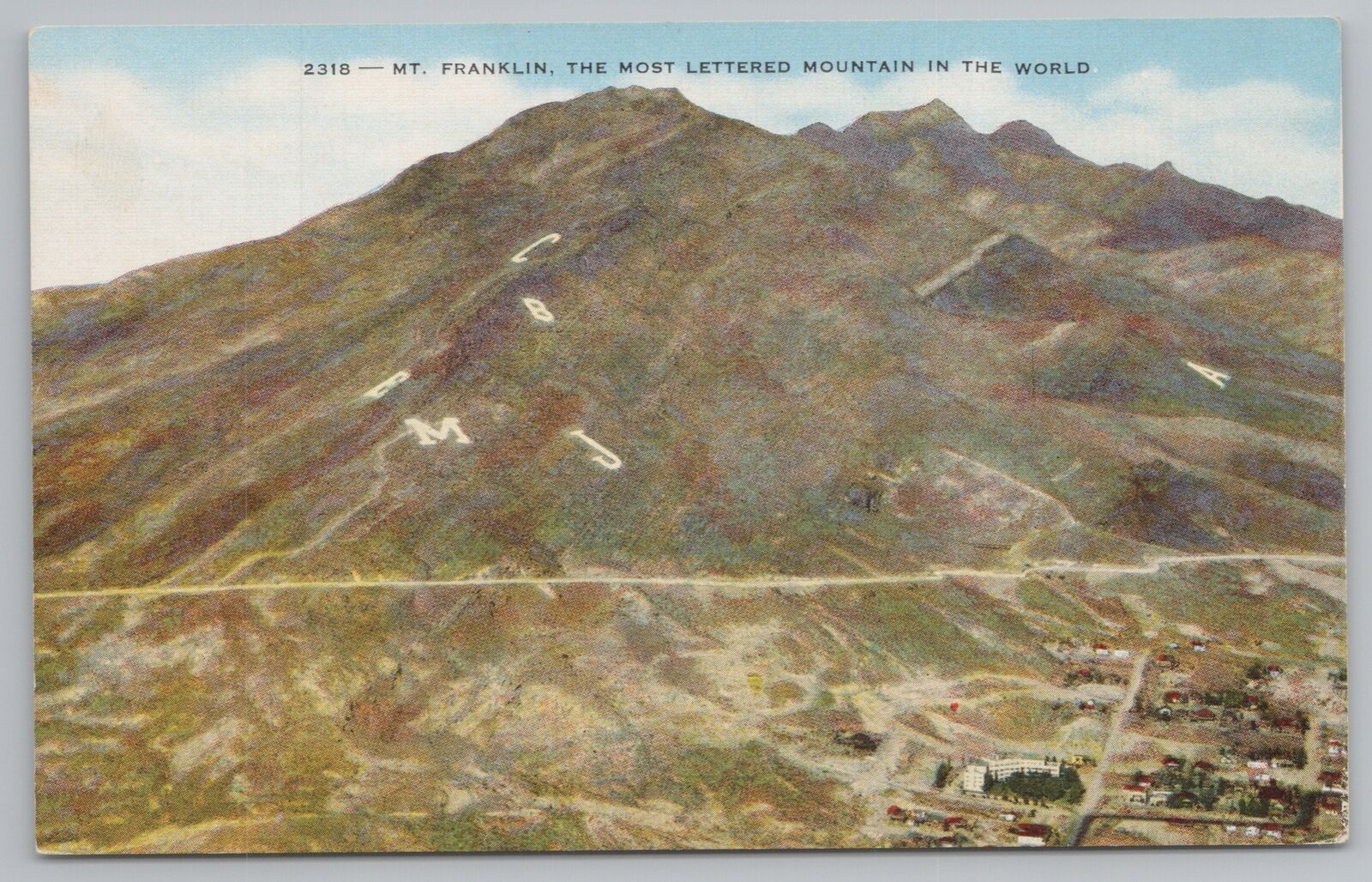 Texas~Air View Town & Mt Franklin~Vintage Postcard