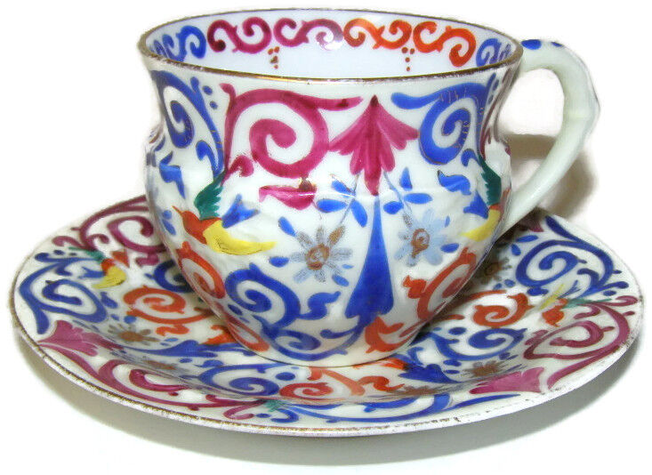 Antique Count Thun Moorish Islamic Design HP Tea Cup Saucer TK w/ Beehive Mark