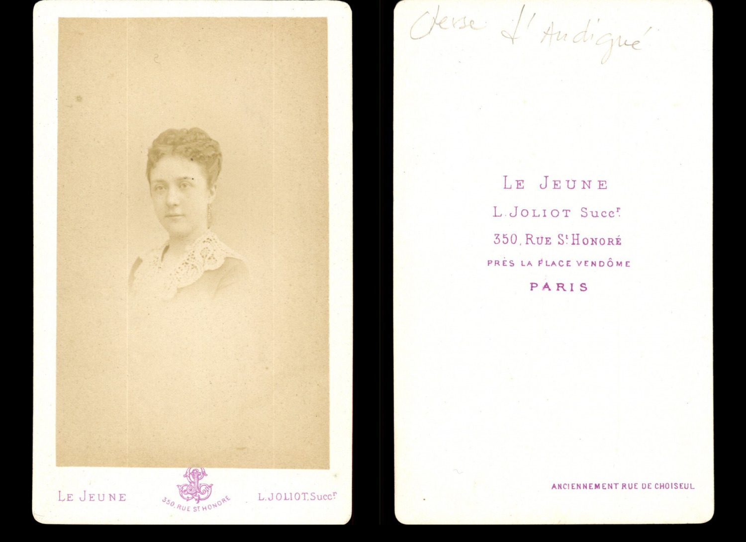 Le Jeune, Paris, Comtesse d'Andigné Vintage Albumen Print CDV.Comte d