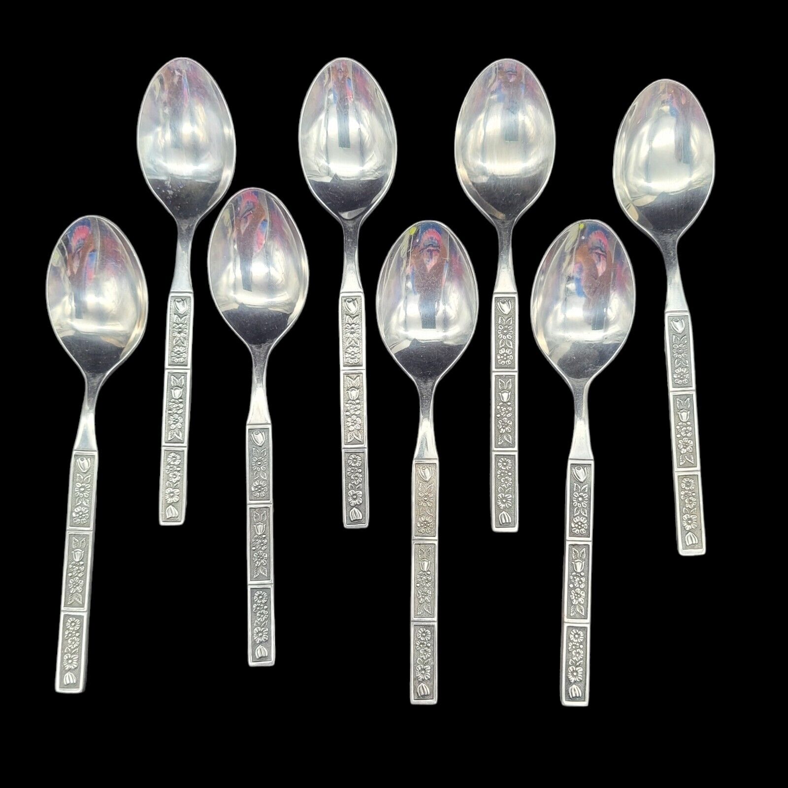 Northland Stainless Teaspoons Spring Fever Floral Korea Mid Century MCM SET OF 8