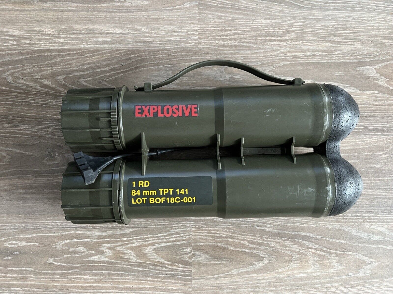 The Carl Gustaf 8.4 cm recoilless rifle Round Container 84mm TPT 141 SN/10
