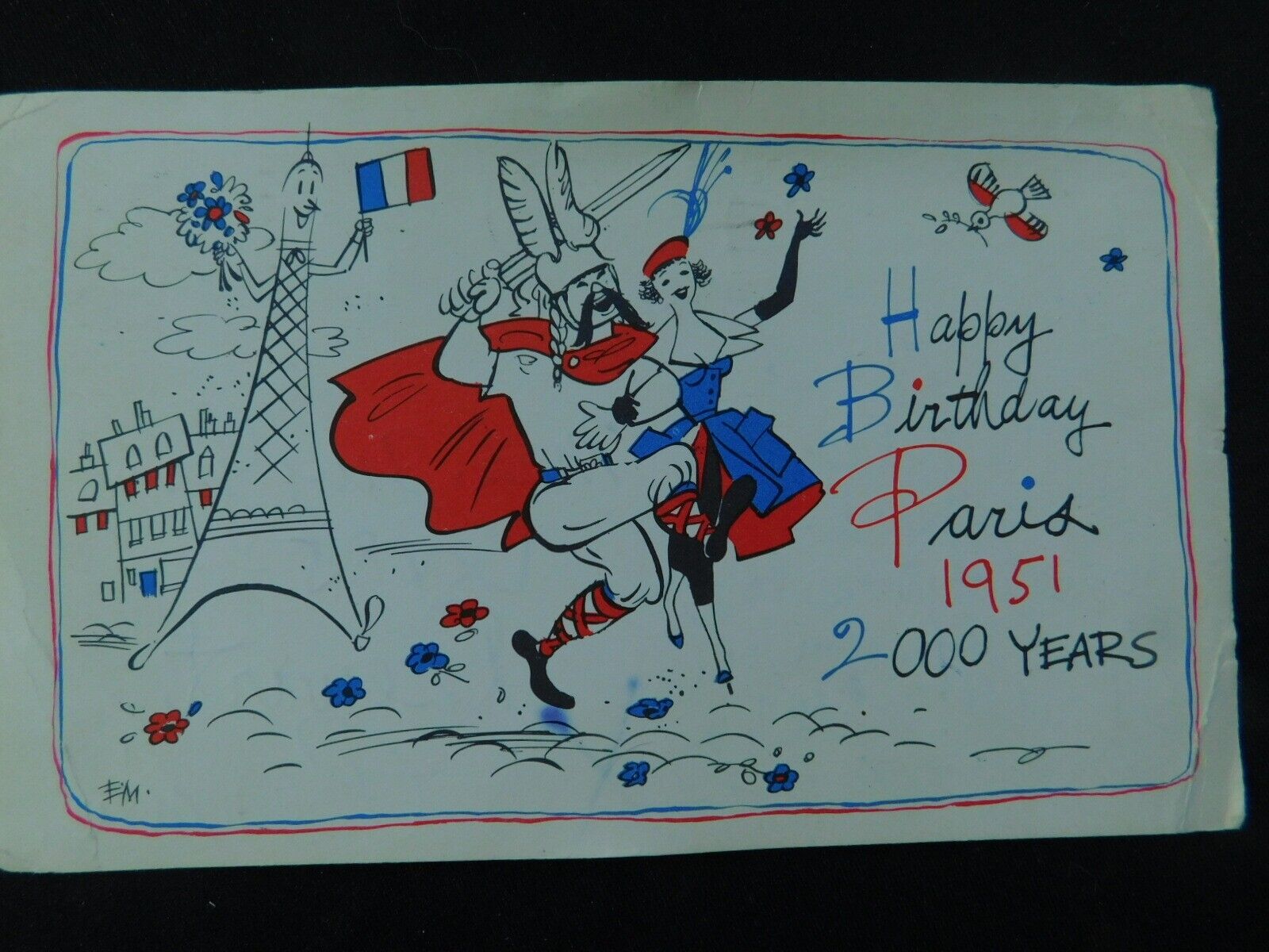 Vintage 1951 Postcard Celebrating Paris, France's 2000 Birthday
