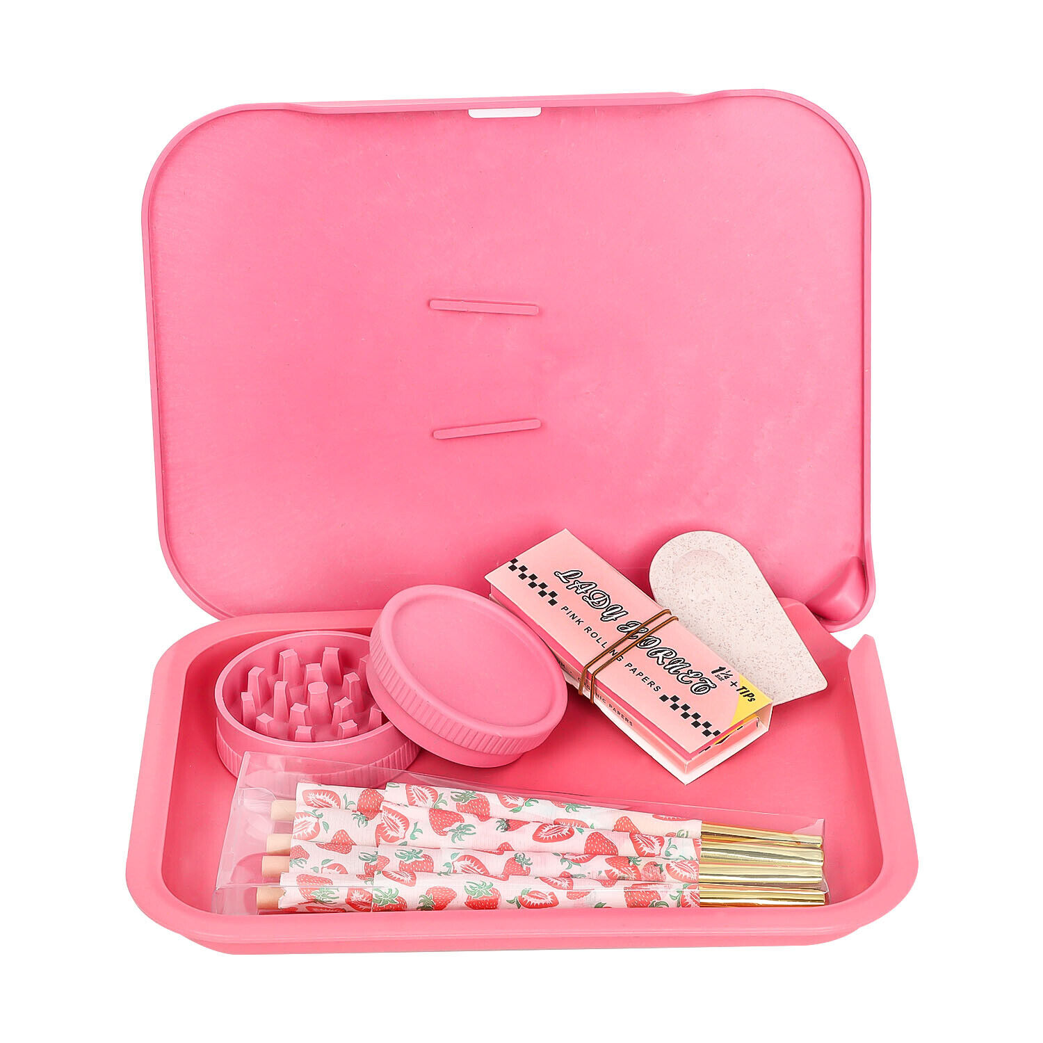 LADY HORNET PINK Smoking Set Rolling Tray Kit Spice Grinder Pre Rolled Cones