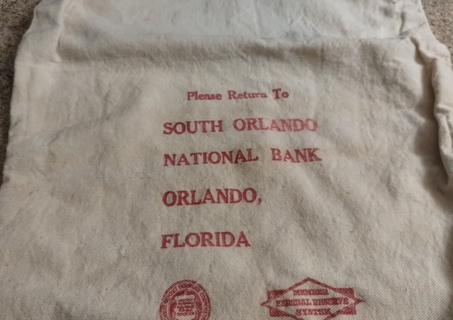 Vtg.  Local Interest/ South Orlando National Bank Orlando Florida Cloth Bank Bag