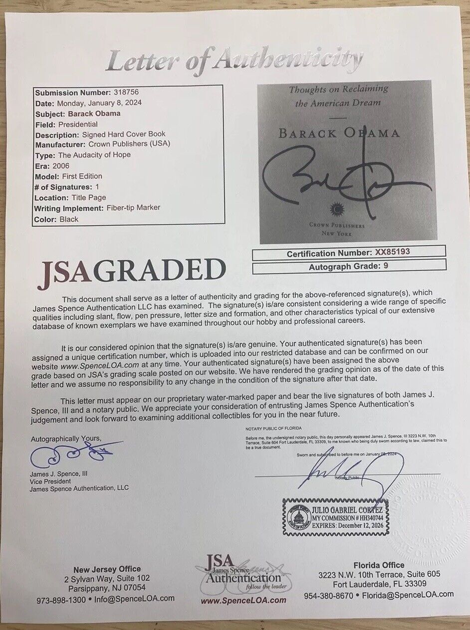 President Barack Obama Signed Autographed Audacity of Hope HC Book 1st Edition