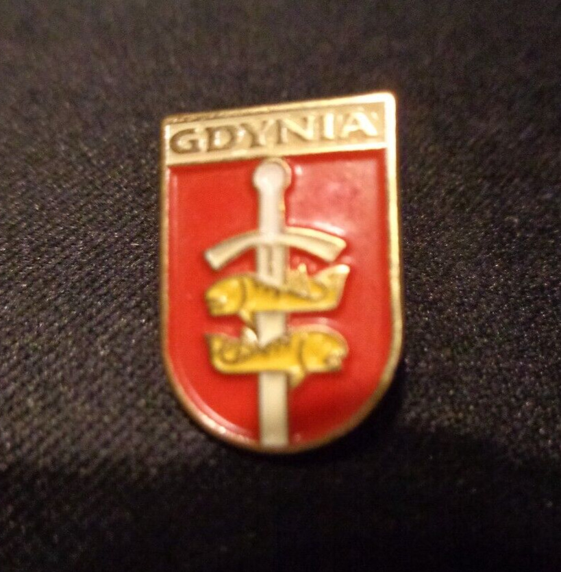 Vintage Gdynia Polish City Poland Heraldic Crest Coat of Arms Pin Badge