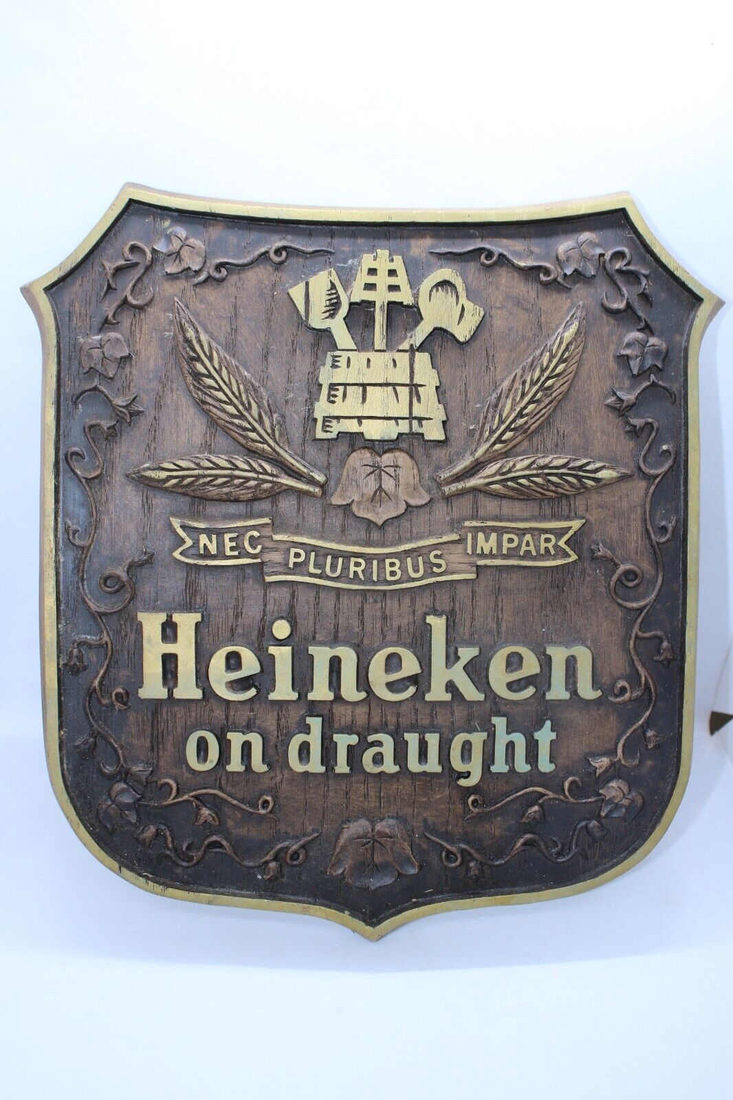 Vintage Heineken on Draught Beer Sign Wall Hanging Shield Plaque