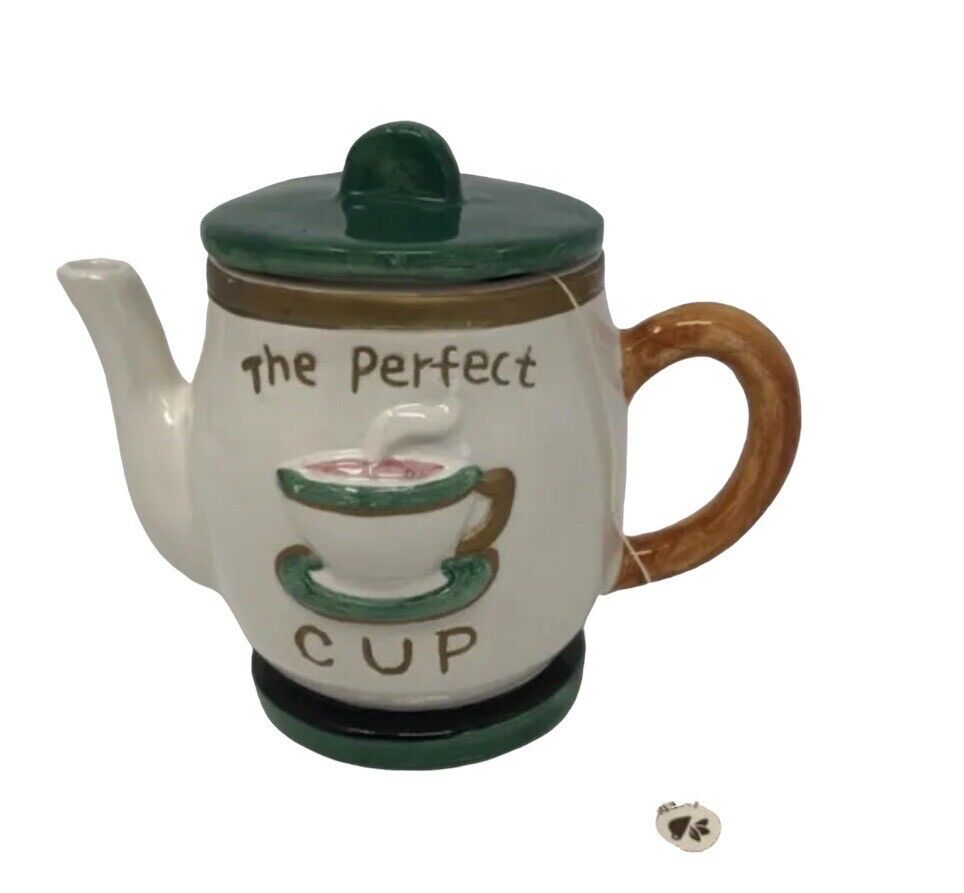 Teapot - Vintage One Perfect Cup 3 3/4”, 1 cup Tea Bag Green Beige Ceramic Rare