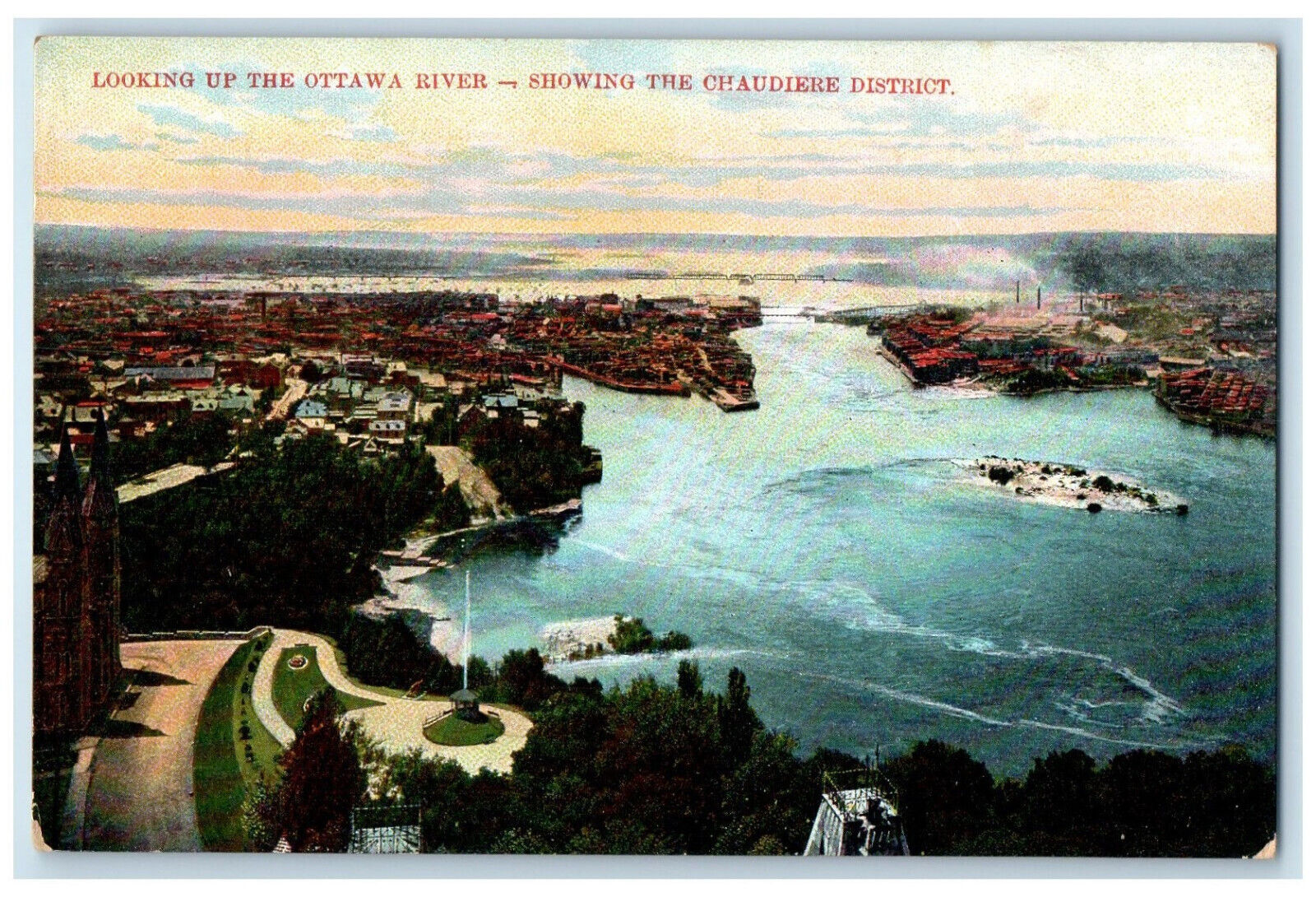 c1910 Looking Up The Ottawa River Showing Chaudiere District Canada Postcard