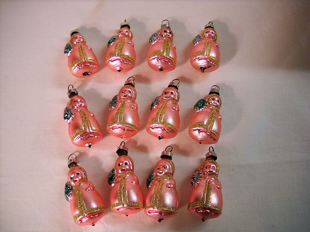 Lot of 12 Inge-Glas Pink Baby Doll w/Tree Glass Ornament W. Germany NOS Unboxed
