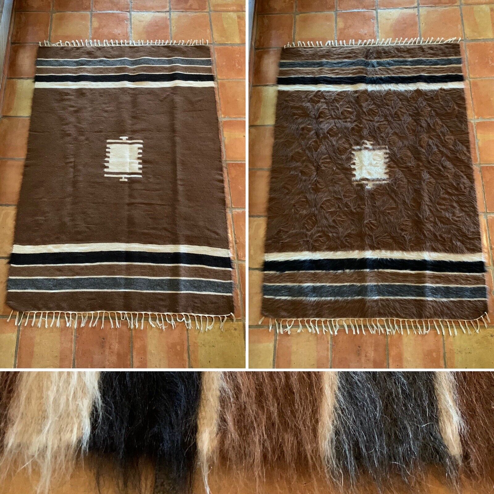 VTG 1970s Reversible Peruvian ALPACA 69 x 48” Blanket Throw Rug Tourist Souvenir