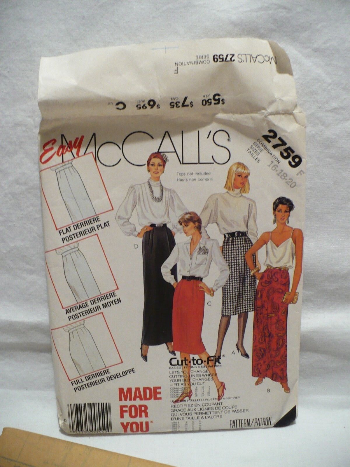 McCall\'s #2759 Misses\' Skirt Pattern Size 16-20 Pieces 10