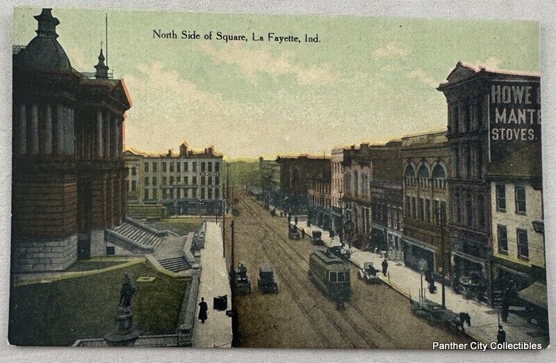 Antique Postcard North Side Of Square LaFayette Indiana early 1900s