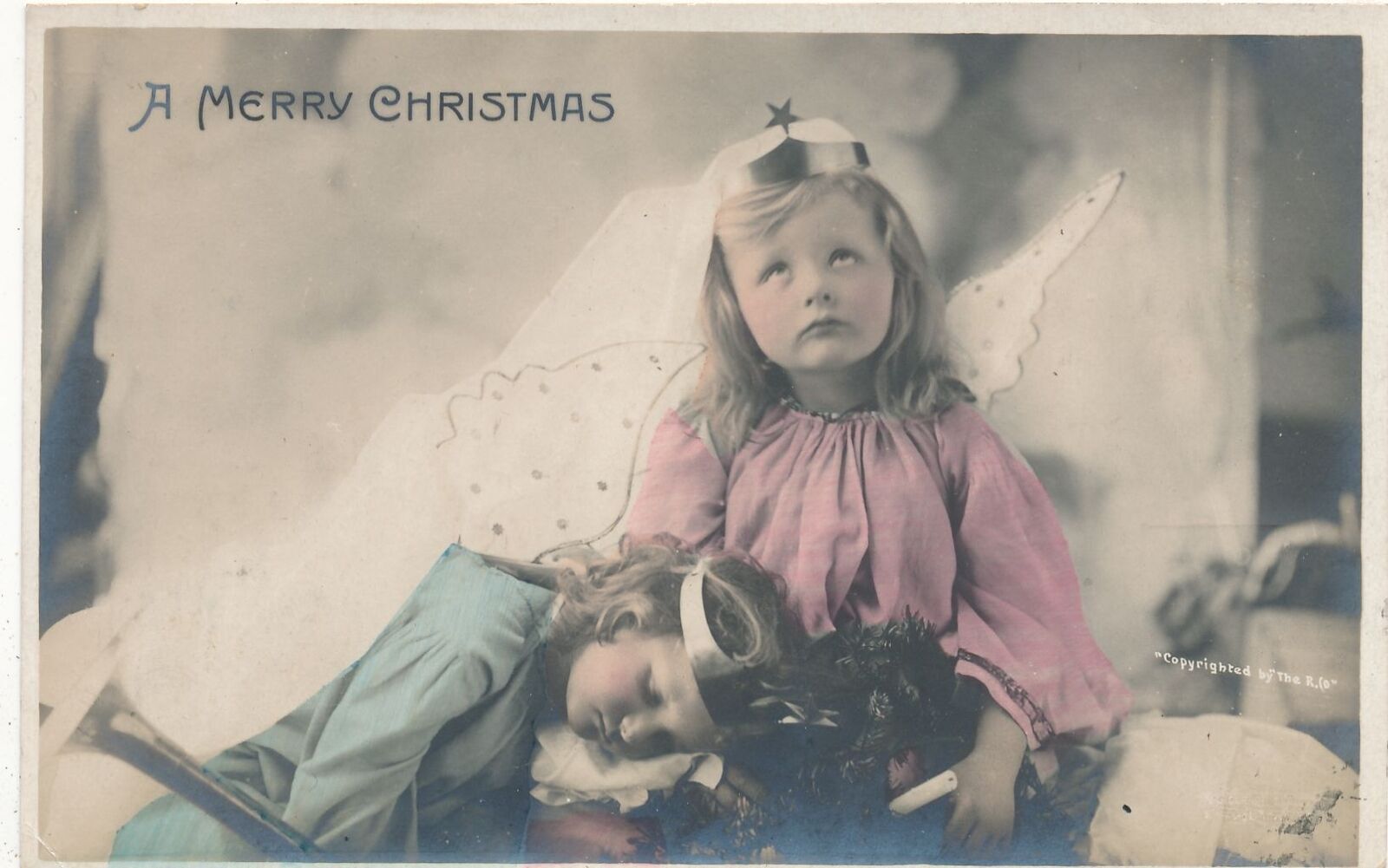 CHRISTMAS - Two Girls In Angel Costumes Real Photo Postcard rppc - udb