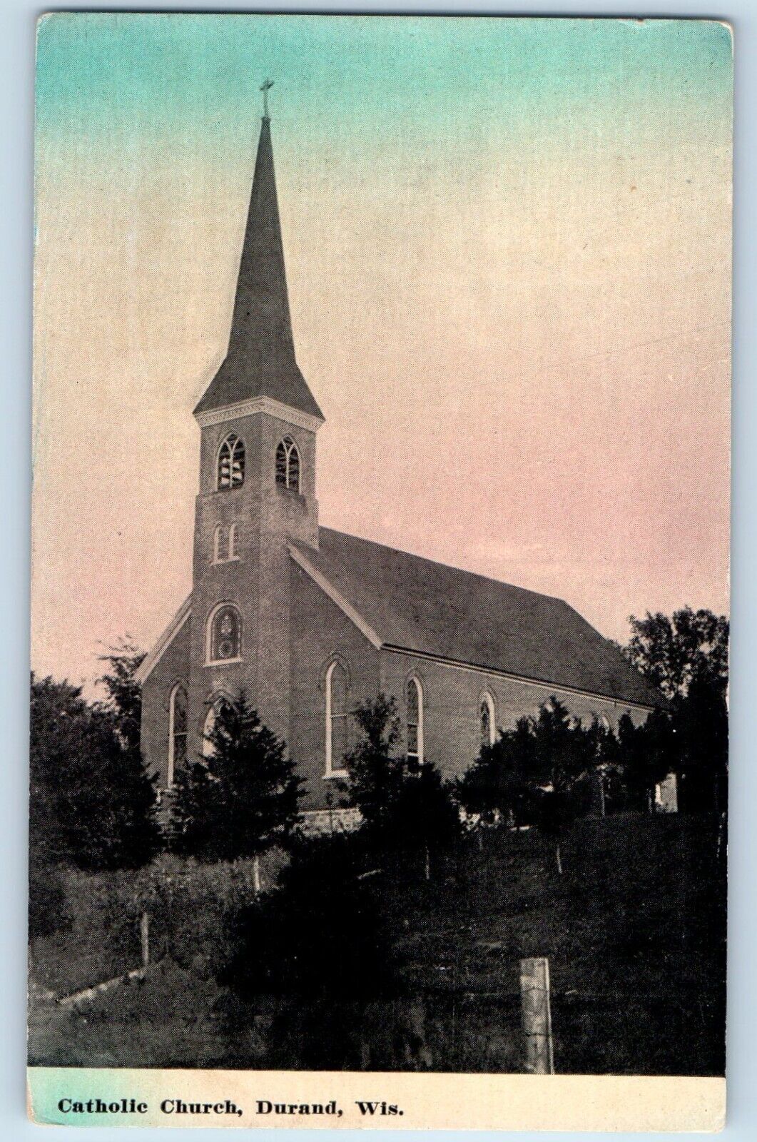 Durand Wisconsin WI Postcard Catholic Church Building Exterior View 1910 Antique
