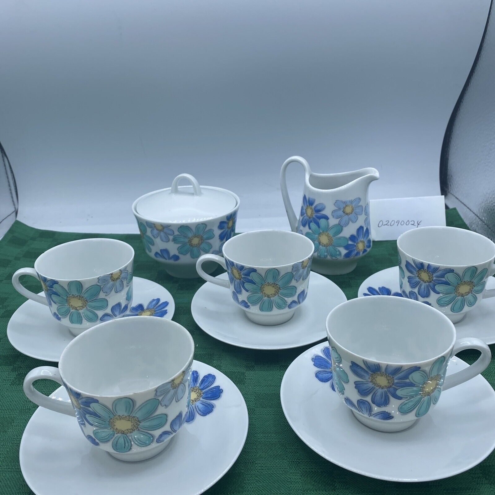Vintage Bareuther Bavarian Porcelain Tea Set from Germany Blue Daisy