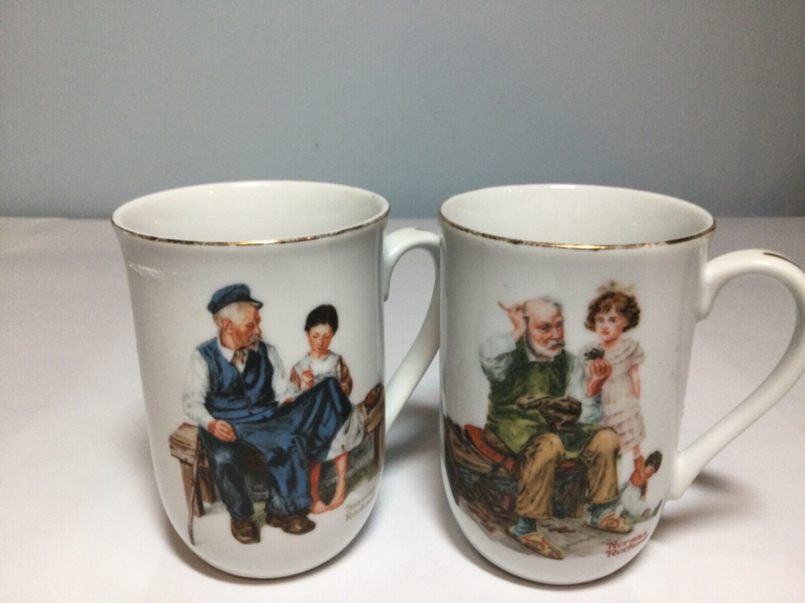 Vintage 1982 Norman Rockwell coffee mug tea cups The Cobbler The Lighthouse Keep