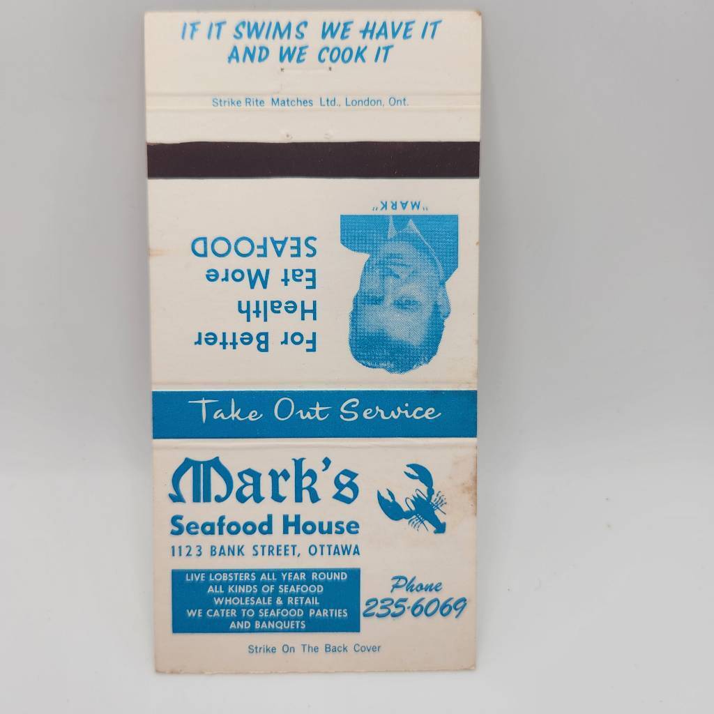 Vintage Matchbook Mark\'s Seafood House 1123 Bank Street Ottawa 