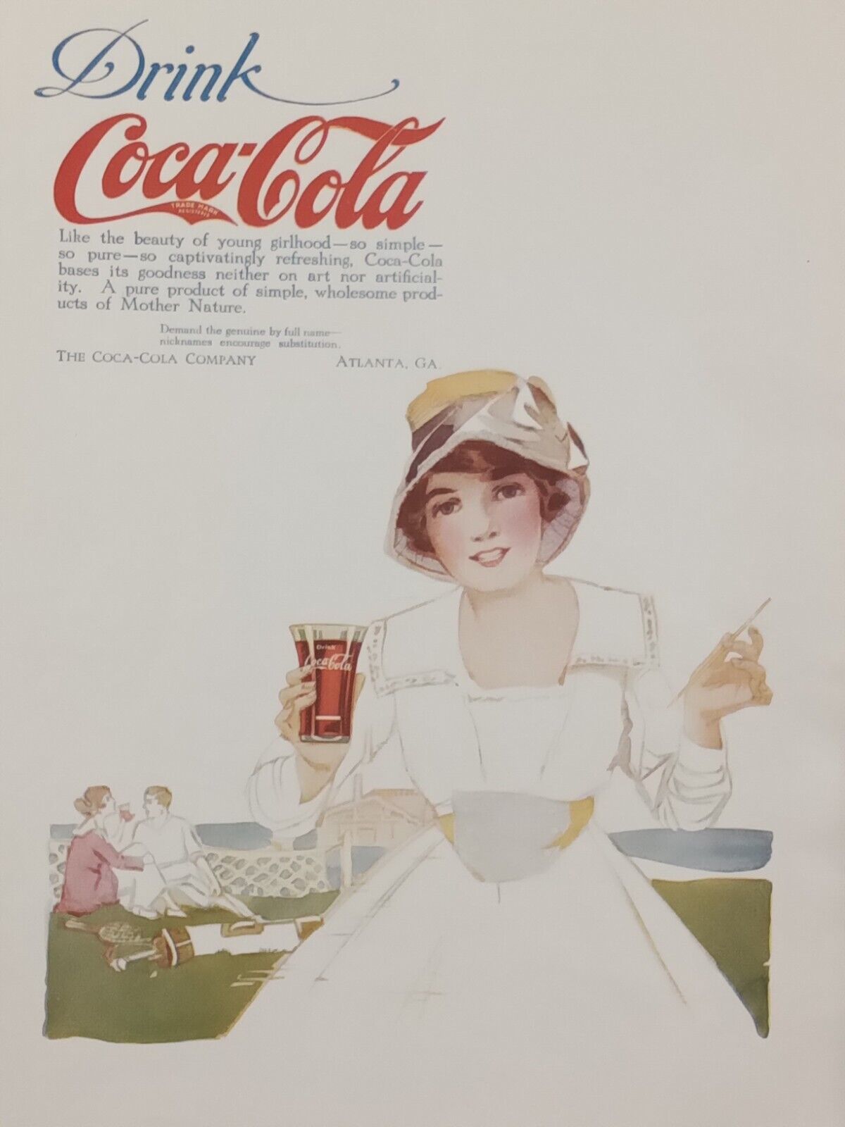 1917 Coca-Cola Coke Print Advertising Girl Golf Course Club Full Color Vintage 