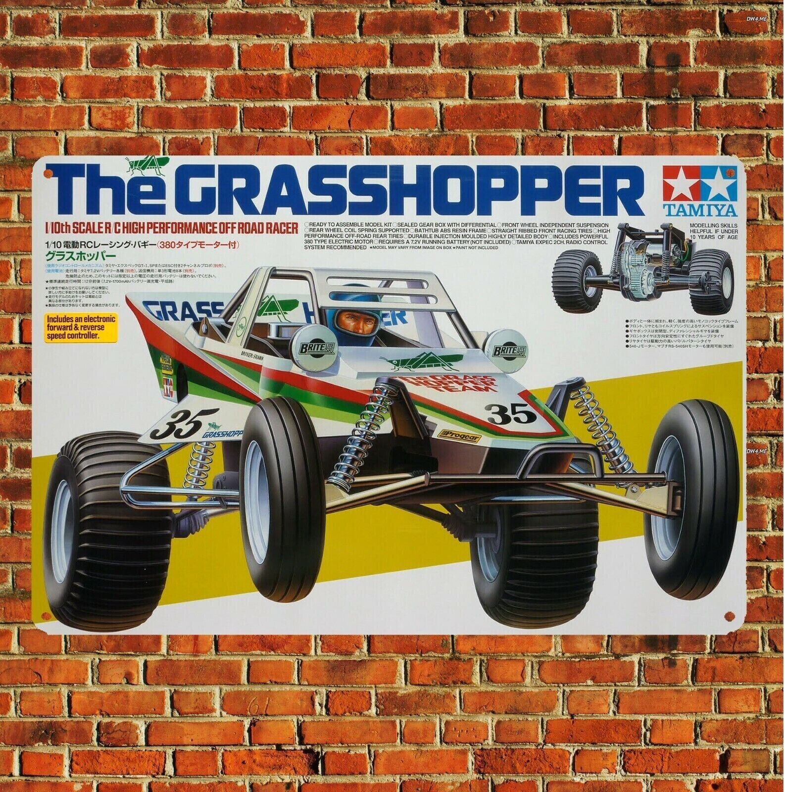 Metal Poster Vintage Rc Car Tin Sign Plaque Tamiya The Grasshopper Buggy Boxart