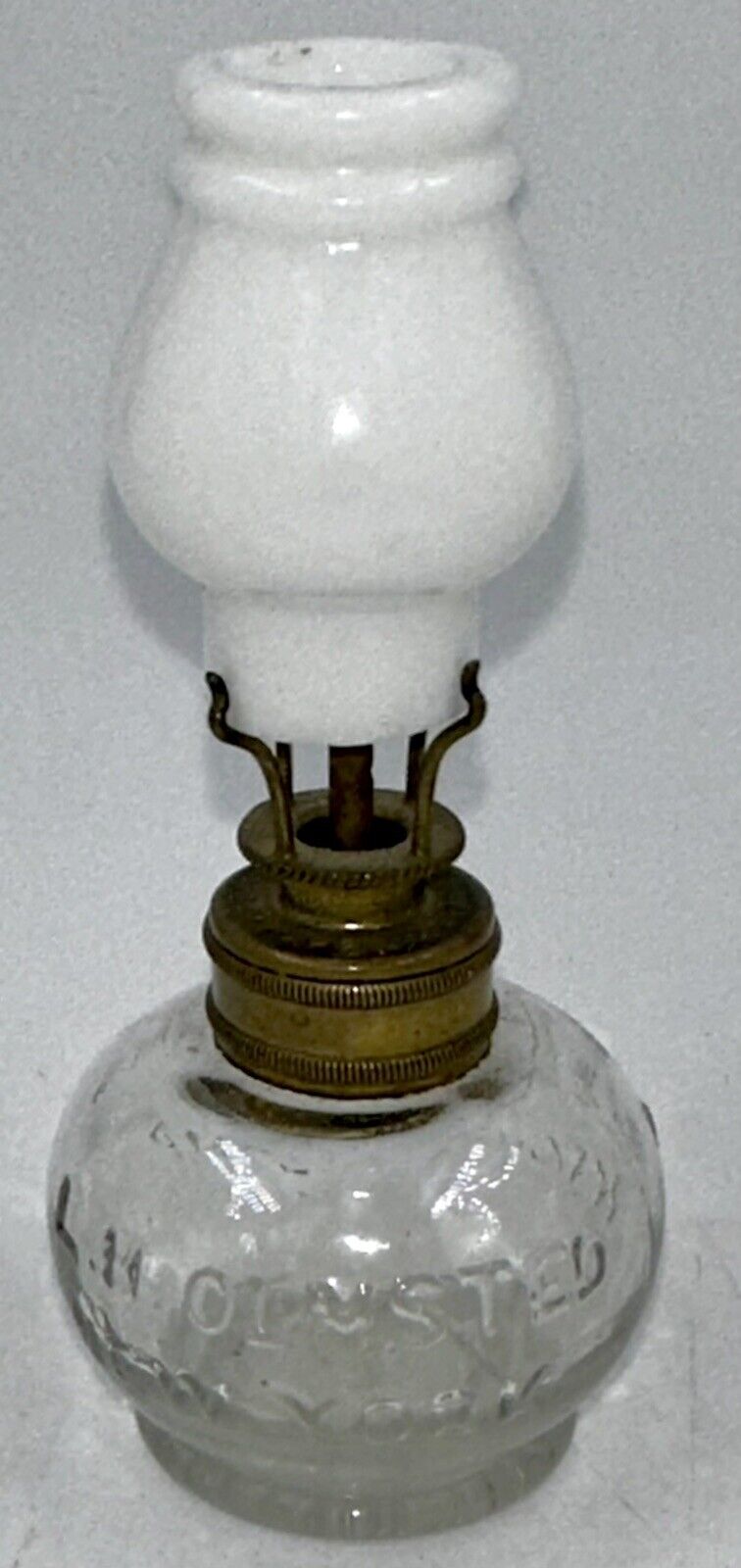 Antique LITTLE HARRY'S NIGHT LAMP Miniature Oil + Burner Chimney 1877 Smith 1-15
