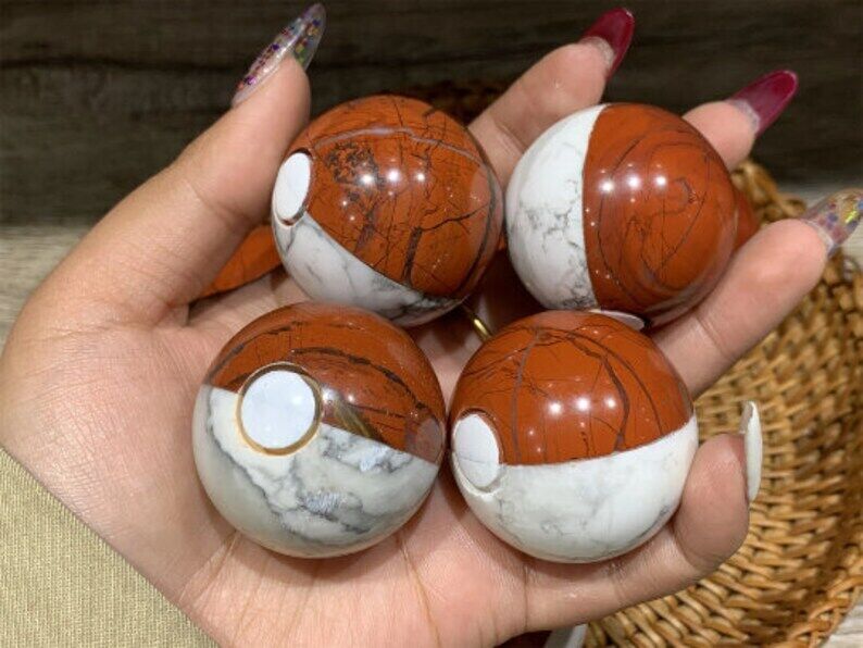 40MM Natural Howlite Red jasper Ball Hand Carved Ball Crystal Decor present 1PC