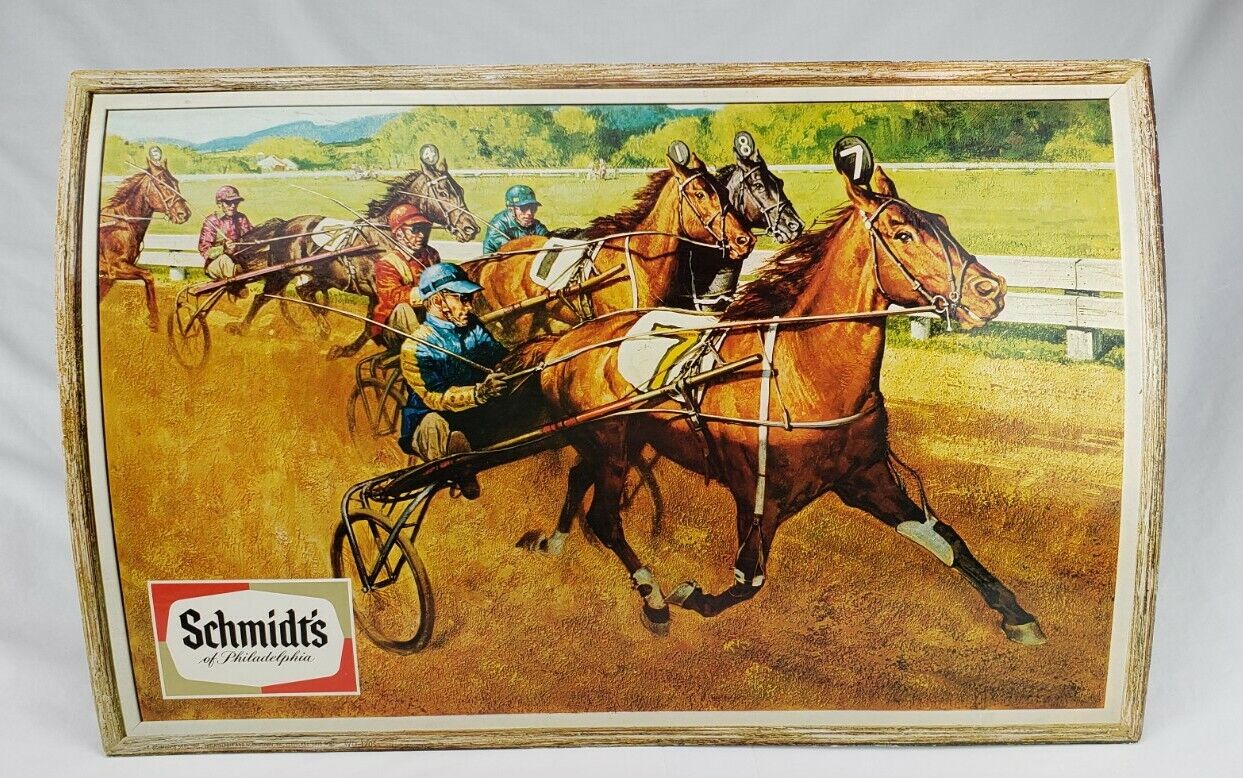 Vintage Schmidt\'s of Philadelphia Chariot Horse Racing Race Beer Ad Poster 1960s