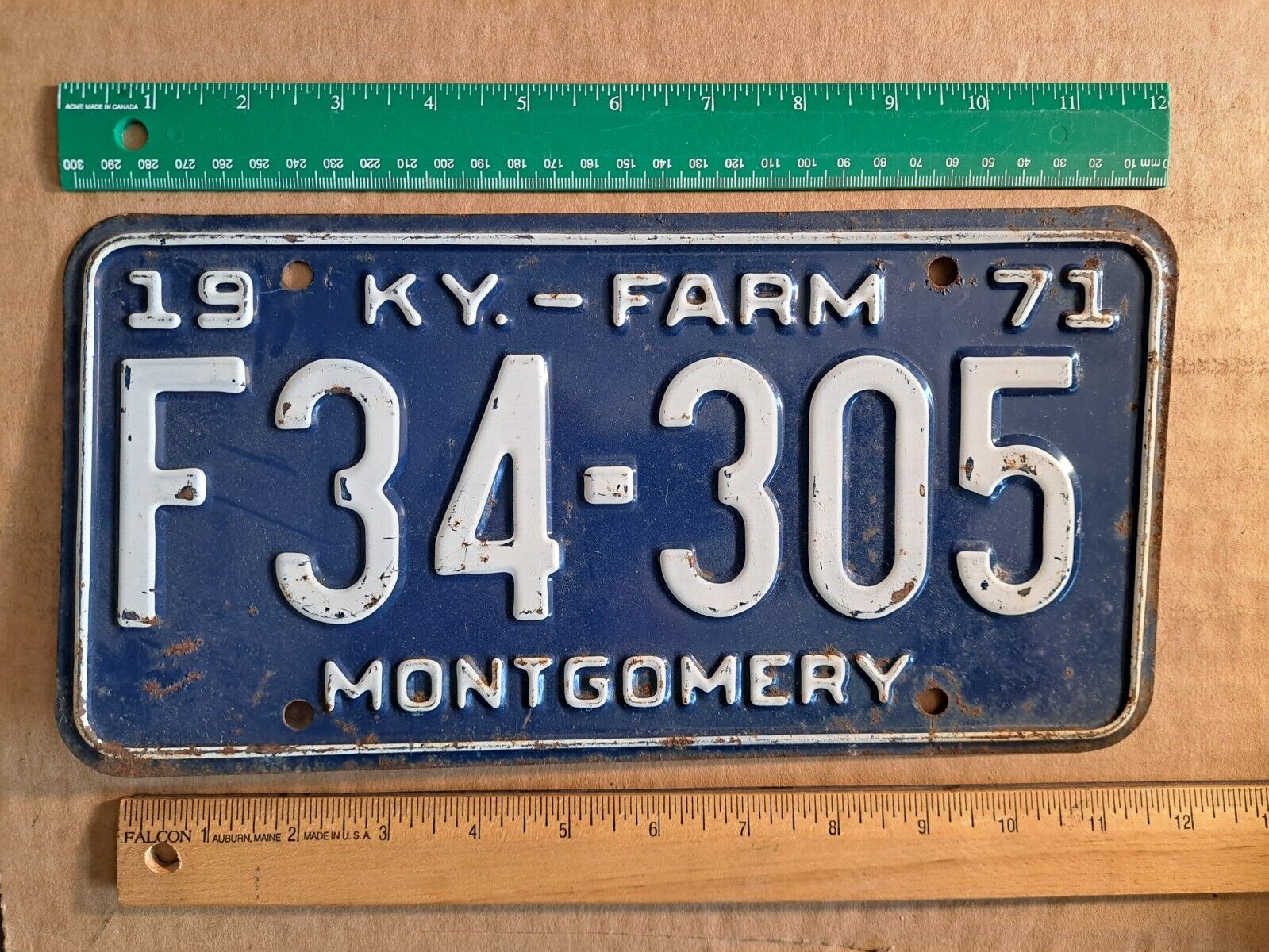 License Plate, Kentucky, 1971, Montgomery County, Farm, F 34 - 305