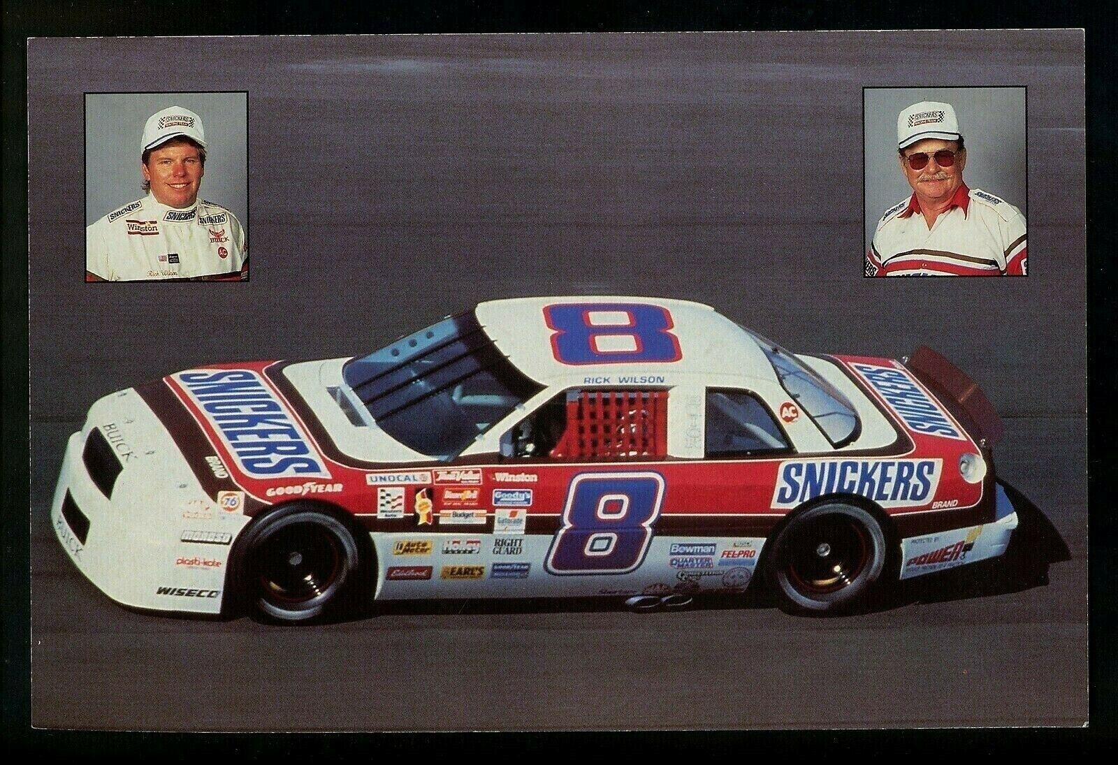 Car Auto Racing OVERSIZED postcard Rick Wilson NASCAR Snickers Buick 1991