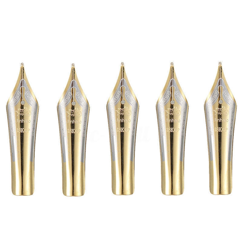 5pcs 35 x 6mm Replace Fountain Pen Nibs 0.5mm Medium Fine Nib Iridium Tip Gold c