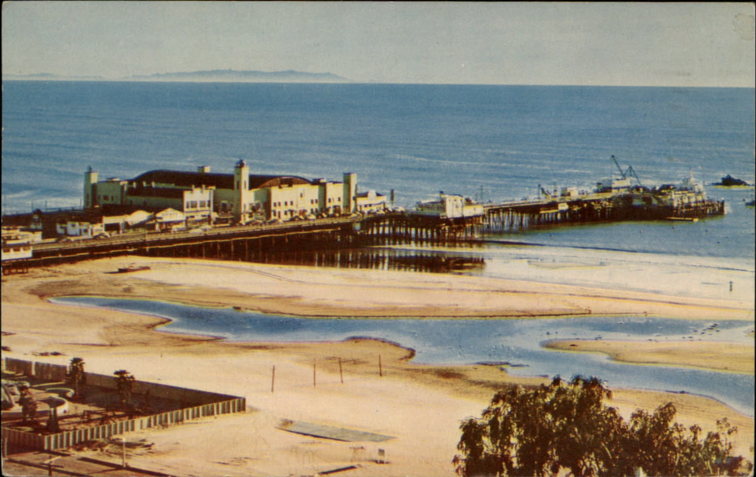 Santa Monica California Municipal Pier ~ Newcomb Pier ~ 1957 postcard