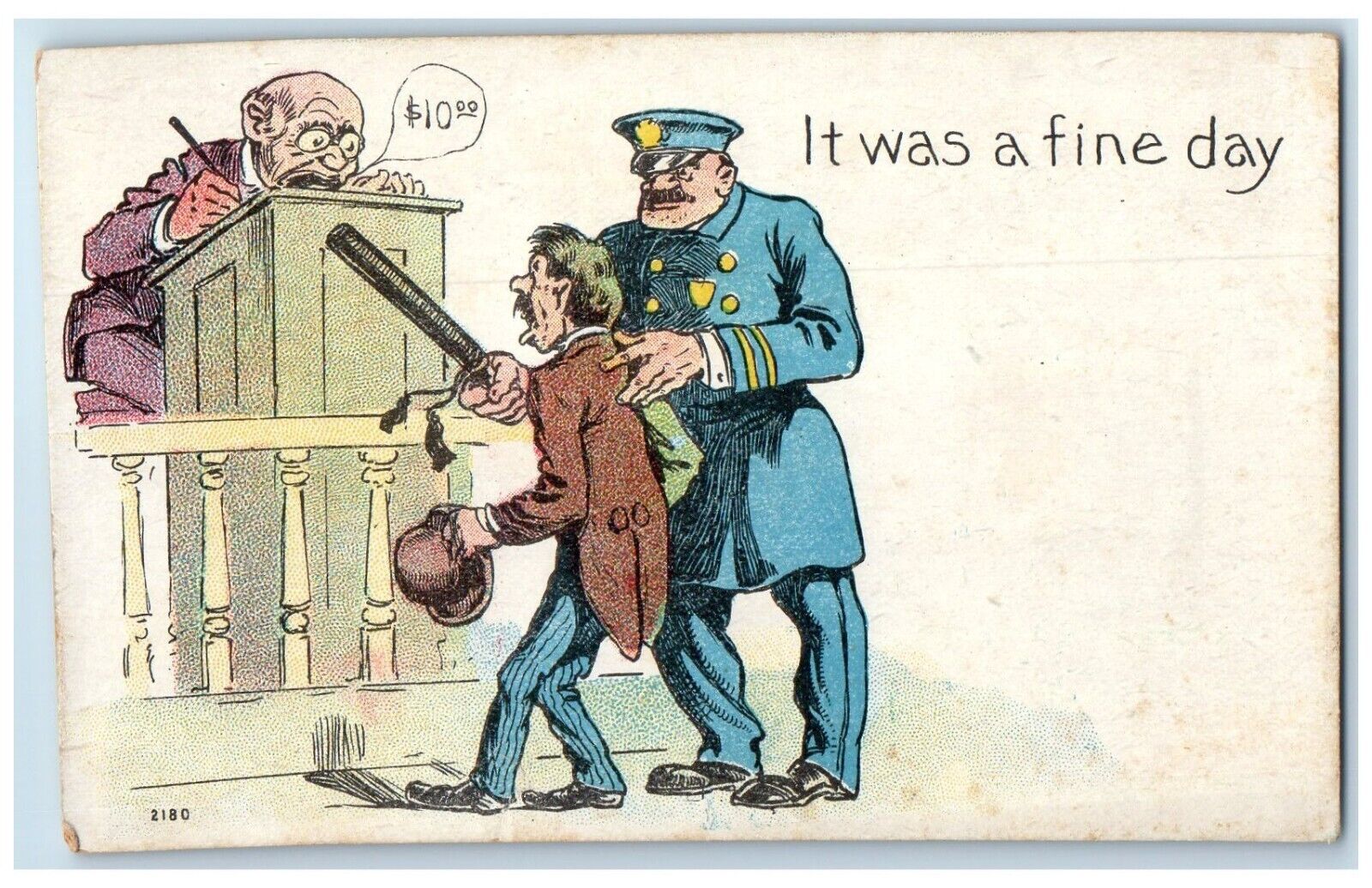 c1910\'s Rubbery Man Cached Policeman It Was A Fine Day Unposted Antique Postcard
